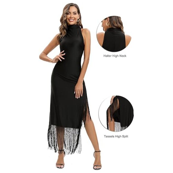 NWT Aigeman Women Maxi Flapper Dress Black Size 12-14 - Picture 3 of 7